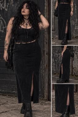 Global Identity Leather G-III Maxi Skirt Suede Slit Black Witchy Goth size 16